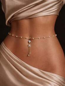CIZME 14G Belly Ring With Chain Belly Button Rings Rhinestone Waist Body Chain Bikini Belly Jewelry Beach Accessories Jewelry For Women Adults - Multicolor - View 1