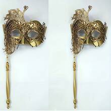 Máscara de disfraz de Halloween, máscara de fiesta de festival, máscara veneciana, disfraz, máscara con varilla de encaje dorado para sostener en la mano, máscara de baile de máscaras - Blanco - Ver 1