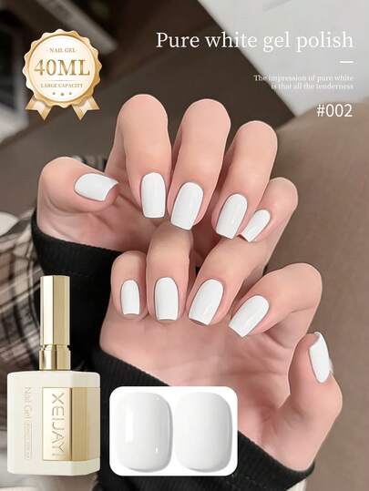 1 Bottle 40ml Pure White Nail Gel Polish, Semi-Permanent Nail Polish Gel, Removable UV LED Nail Polish, Nail Art Supplies, Nail Design DIY Decoration, Suitable For Home And Nail Salons