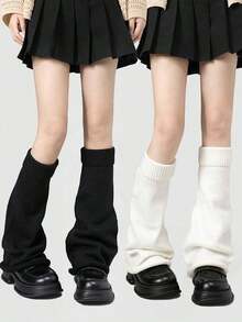 1/2 Pairs Solid Color Leg Warmers, Women's Knitted Leg Warmers, Flared Leg, Y2K Subculture, JK Long Leg Warmers, Spring/Autumn Christmas Gift - 無模 - 查看 10