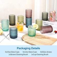 Colored Hobnail Drinking Glasses Set Of 12 15ozand12oz Kitchen Vintage Glassware Emed Beaded Water Tumbler For Cocktail Juice And Various Mixed Drinks Dishwasher- - 12件彩色 - 查看 2