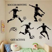 1 pieza Pegatina de pared con silueta de jugador de fútbol, diseño de jugador de fútbol pasando y disparando, papel tapiz autoadhesivo y removible, adecuado para decoración de sala de estar, dormitorio, armario, para la Copa de Fútbol 2026 - fútbol americano - Ver 1