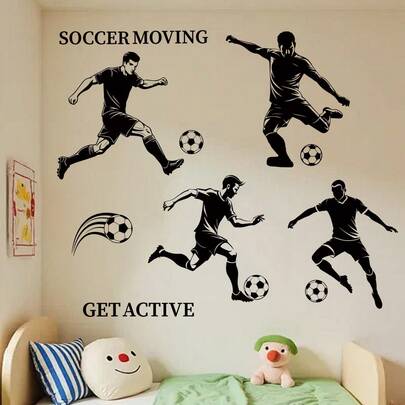 ملصق حائط بتصميم لاعب كرة قدم سيلويت، تصميم لاعب كرة قدم يمرر ويسدد، ورق حائط لاصق قابل للإزالة، مناسب لديكور غرفة المعيشة والنوم والخزانة