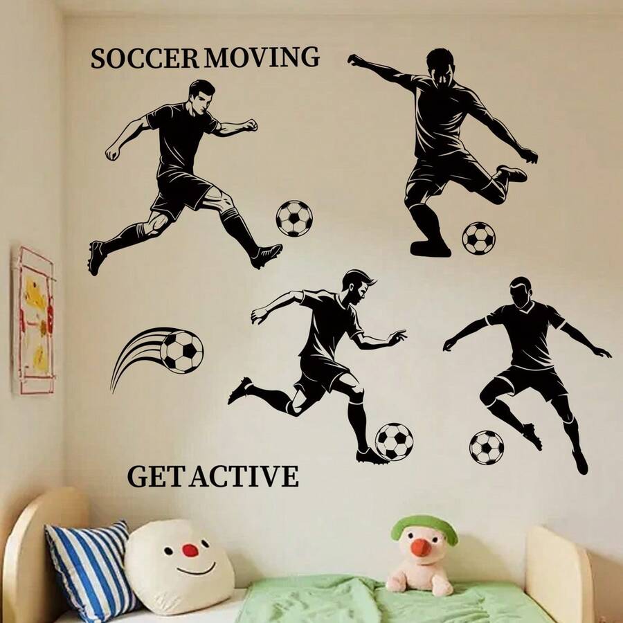 1 pieza Pegatina de pared con silueta de jugador de fútbol, diseño de jugador de fútbol pasando y disparando, papel tapiz autoadhesivo y removible, adecuado para decoración de sala de estar, dormitorio, armario, para la Copa de Fútbol 2026 - fútbol americano - Ver 1