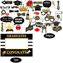 20/35pcs Graduation Photo Prop Graduation Photo Frame Kit 2026 Fun Photo Booth Props Hats Lipstick Tie Crowns Design Paper Selfie Props For Graduation Party Graduation Decorations - Graduation Season - View 11