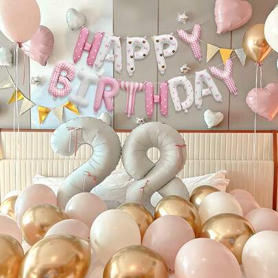 1 Bộ bóng bay in hình nơ màu hồng chúc mừng sinh nhật, thích hợp trang trí cho sinh nhật, ngày Valentine, đám cưới, chụp ảnh, tiệc sinh nhật công chúa, tiệc cô dâu, tiệc độc thân, kỷ niệm, chụp ảnh ngoài trời cho người nổi tiếng, tiệc chủ đề chuột hồng đen.