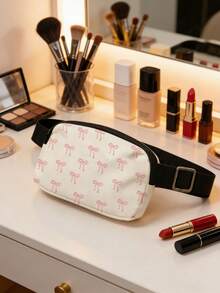 Pink Bow Design Fashion Waist Bag, Portable Chest Bag, Multi-Functional Crossbody Bag, Can Hold Lipstick, Makeup Brushes, Skincare, Phone, Coins, Small Items, Suitable For Travel, Camping, Running, Hiking, Cycling, Beach, Swimming Pool, Gym, Mother's Day Gift, Travel Essential - Multicolor - View 4