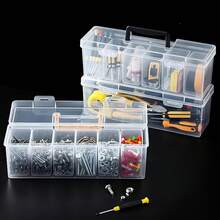 7件套（6个小盒子+1个大盒子）工具零件收纳盒，多隔层便携式透明工具整理盒，家用螺丝、扳手、五金零件分类收纳盒，玩具收纳盒，便携式分隔收纳盒 - 透明色-1個大盒+6個小盒 - 查看 3