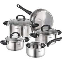 Topfset aus Edelstahl, Kochgeschirr Induktion-Kochtopf-Set,öpfe mit Glasdeckel / Pfanne / Stielkasserolle, 5-teilig QJV2 - Übersicht 1