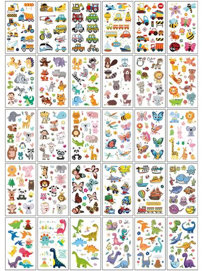 30 Sheets Cartoon Temporary Tattoo Stickers - Waterproof, Fun Art Makeup Fake Tattoos With 300 Patterns Engineering Cars, Dinosaurs, Animals, Butterflies - For Festival Birthday Party Gifts