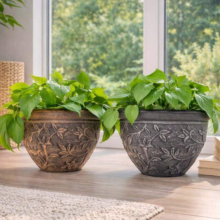 CASAMAX WL Maceta de plástico simulación de piedra. Mediana. Apta para todo tipo de ambiente. 25x19cm Decoración de interior. Color se envía al azar. - Aleatorio - Ver 1