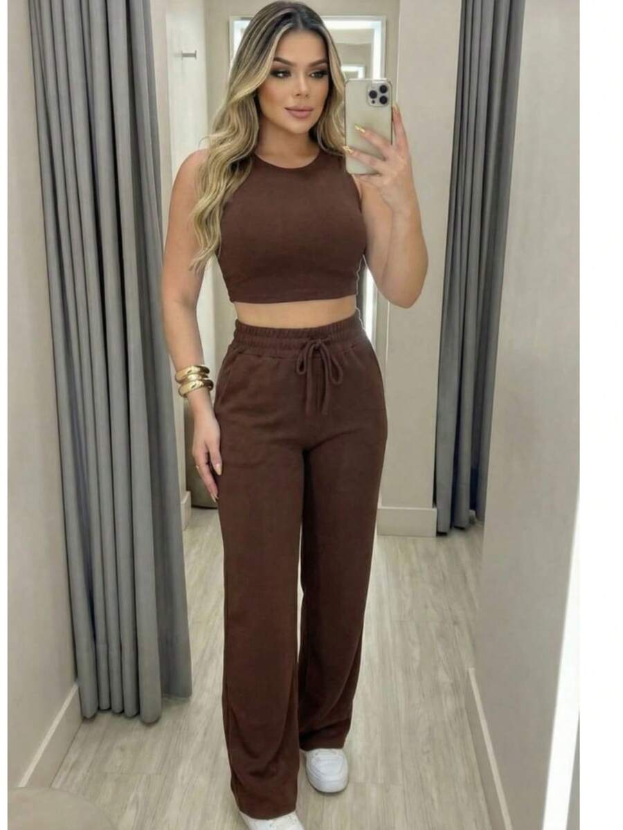 Lanzinha Pants, Winter Fashion, Wide-Leg Pants - Rỉ Nâu - Xem 1