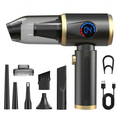 这款高功率无线吸尘器集吸尘、吹风和除尘功能于一体，配备51000转/分钟高功率涡轮、4档可调风速和液晶显示屏、3000mAh快充电池，续航时间15-45分钟，适用于汽车和家庭使用。它拥有超长续航时间，能够吸收灰尘、碎屑、宠物毛发，并具备吹风除尘功能，同时配备多种配件。这款高功率便携式无线充电车载家用吸尘器，功能强大。