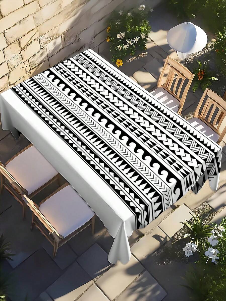 1 chiếc khăn trải bàn hình chữ nhật họa tiết hình học - Khăn trải bàn phong cách Bohemian thời trang, khăn trải bàn hình tam giác kẻ sọc đen trắng, thích hợp cho dã ngoại, tiệc chiêu đãi, liên hoan, nhà bếp và các dịp khác. - A - Xem 1