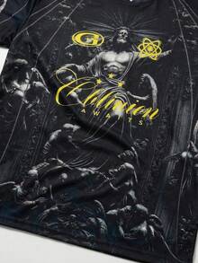 FRACTYR Men's Summer Casual Street Fashion Dark Foil Letter Graphic Double-Sided Design Loose Fit Printed Round Neck Short Sleeve T-Shirt - Black - View 8