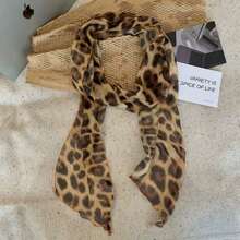 奢华豹纹印花围巾，复古薄款领巾，尽显优雅气质，百搭实用 - 焦糖邊豹紋 - 查看 3