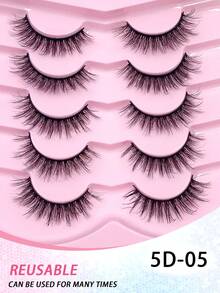 Bộ 5 cặp mi giả ENCHUW trông tự nhiên, mềm mại và bông xốp, có dụng cụ uốn mi 3D, có thể tái sử dụng, phù hợp cho các buổi đi chơi hàng ngày, hẹn hò và dự tiệc. - màu đen - Xem 5