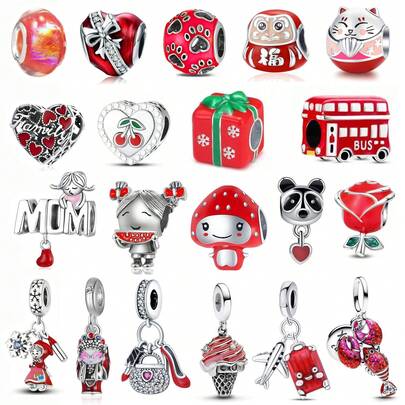 1PC Red Series Multi-Element Pendant Lucky Charm Pendant Suitable For DIY Bracelet & Necklace, A Perfect Gift For Women On Occasions Like Family, Loved One, Anniversary, Birthday, Valentine's Day
