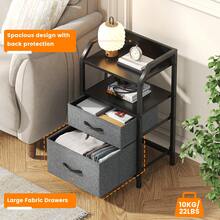 Compact 2-Drawer Fabric Bedside Table With Open Shelf | Metal Frame & Wooden Top, Space-Saving Nightstand For Bedroom/Living Room, Modern Sofa End Table With Storage - White - View 6