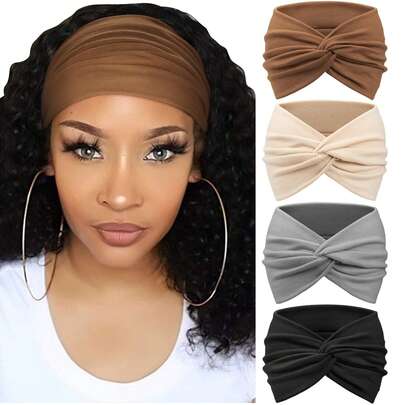 4Pcs/1 Women's Soft Elastic Wide Headbands Bohemian Yoga Sports Hair Bands, Ladies Wide Edge Stretchy Hair Accessories