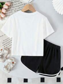 Baby Girl Bow Print Short Sleeve Top And Shorts Set - White - View 3