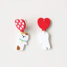 1 Pair Heart Balloon & Kitten Acrylic Dangle Earrings, Ceramic Texture Creative Cute Gift For Party, Celebration, Holiday - Y1178 - View 4
