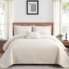 3 Pieces Quilt Set Lightweight Bedspread Ultrasonic Diamond Pattern Soft Microfiber Coverlet Bedding Sets For All Season Modern Style  With 2 Pillow Shams,Wedding Items,Valentines Day Home Bed Room Decor,Mothers Day Gift - 米色波 - 查看 11