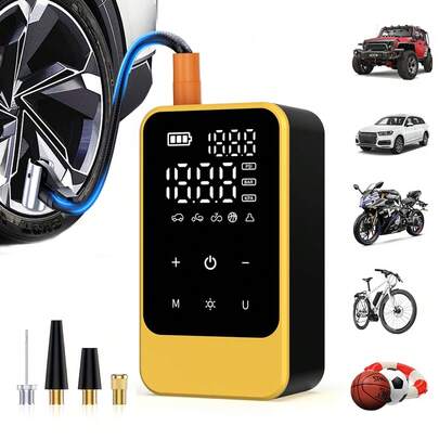 Cordless Tire Inflator, Portable Air Compressor With Auto-Shutoff, Rechargeable Air Pump With 2000mAH*2 Battery, Car Tires Pump With Digital Pressure Gauge/LED Light For Cars, Motorcycles, Bikes, Ball