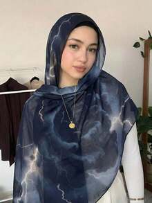 1pc Women's Bohemian Style Watercolor Tie-Dye Print VELA Headscarf/Scarf, Casual Soft Windproof Shawl, Suitable For Daily Wear - 電光靛藍 - 查看 5
