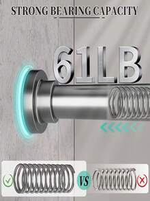 1pc 15.75-74.8 Inch Adjustable Stainless Steel Closet Rod, Shower Curtain Rod, Closet Rail, Tension Rod, Wardrobe Rod, For Hanging Clothes, Heavy Duty Closet Rod, Black Metal Closet Rod, Diameter 2.5CM, Black/Silver Shower Curtain Rod - Silver - View 8