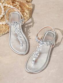 Women's Fashion Flat Sandals Thong Slippers - Silver - View 7