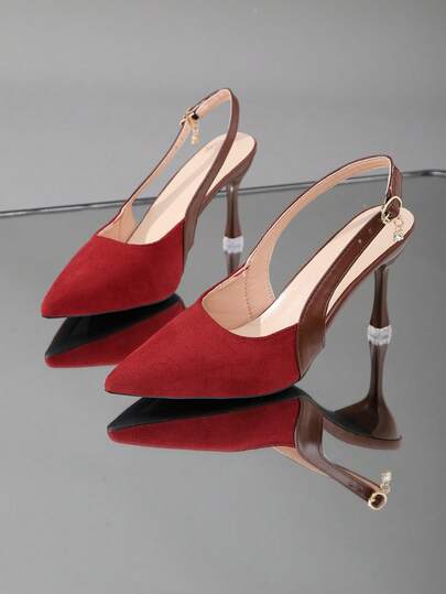 1 Pair Plus Size European And American Teenage Girls' High Heels, Soft And Comfortable Suede And Leather Material, Pointed Toe Thin Heel Metal Buckle Design, Fashion Forward Princess Style Wedge Sandals, Suitable For Daily Casual, Vacation, Work, Party, Street Wear, Spring/Summer New Arrival