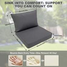 Outdoor Seat Cushion Set Waterproof & Fade-Resistant Patio Chair Cushions With Removable Cover, Deep Seat & Back Cushion Outdoor Patio Furniture Non-Slip Straps & Handle For Garden, Deck, Porch, Sofa Chair Cushion Set - 灰色 - 查看 2