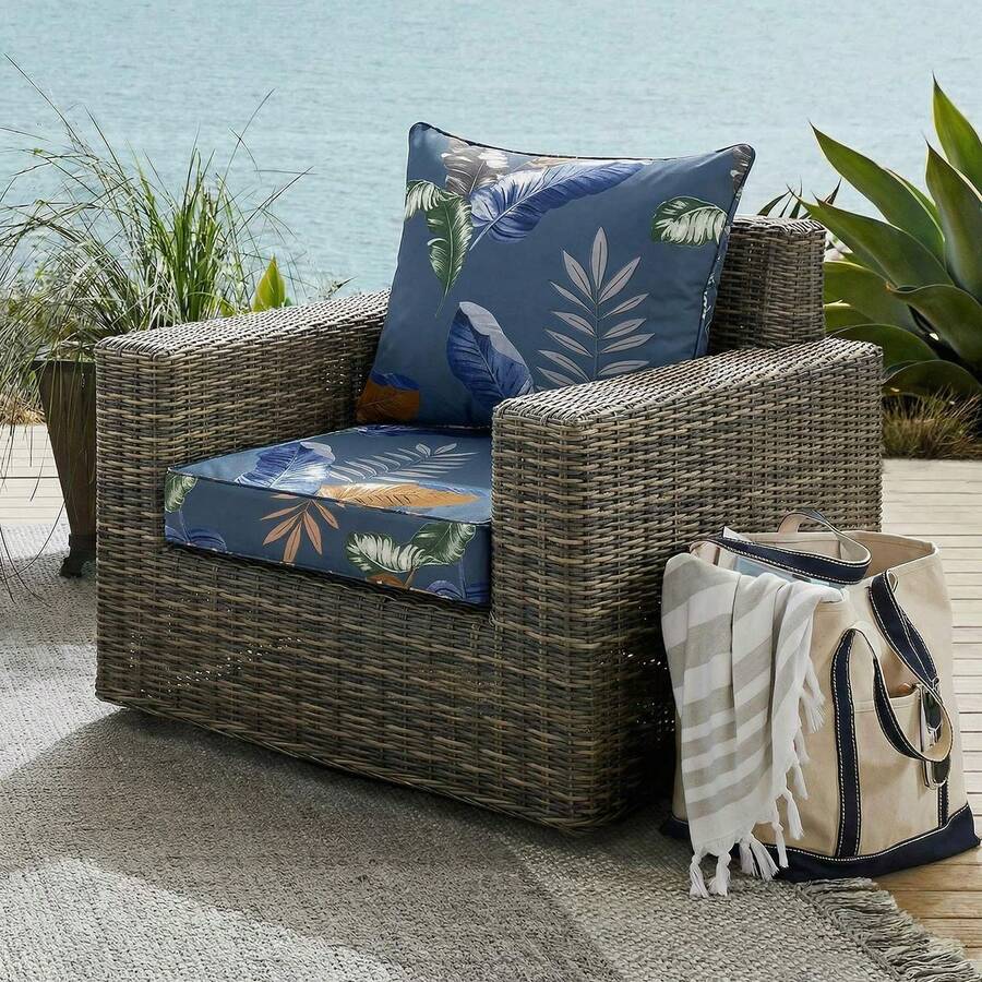 Outdoor Deep Seat Cushions Waterproof Patio Seat And Back Cushion Set, Fade-Resistant Seasonal Chair Cushion With Removable Cover For Dining Arm Chairs, Wicker Chairs And Garden Furniture Sofa Chair Cushion Set Decoration For Outdoor Garden, Deck, Porch, Patio Furniture - 霧霾藍 - 查看 1