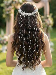Multi-Layer Faux Pearl Tassel Fashion Hair Accessories, Suitable For Weddings And Parties - White - View 2