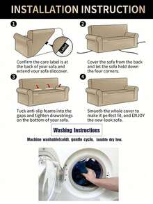 1件纯色极简沙发套和1件配套无填充抱枕套，深灰色，四季皆宜，现代高弹防尘全包覆式沙发套，适用于客厅和卧室 - 深灰色 - 查看 5