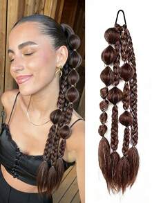 1pc 24 Inch Hand-Braided Bubble Braid With Silver Thread, Heat-Resistant Synthetic Fiber, Suitable For Daily & Party Use - Brown - View 12