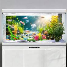 阳光色石纹水母图案,水族箱背景画,水族箱背景贴纸,爬行动物栖息地背景贴纸,正面自粘,水族箱景观装饰,水族箱装饰 - A - 查看 6