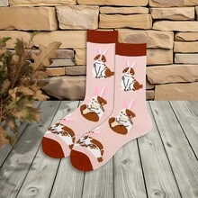 1 Pair Men's Rabbit Graphic Mid-Calf Socks, Animal Print Socks Suitable For Daily Wear - Multicolor - View 6