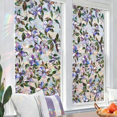 1/3 ملصقات زجاج ملون بطراز الزهور العتيقة، ملصقات زجاج خصوصية كهروستاتيكية، متوفرة بأنماط زهور باللون البنفسجي والأبيض والوردي، مناسبة لغرف النوم والحمامات وغرف الطعام وديكور المنزل.