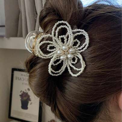 1pc Handmade Elegant Floral Hair Clip, Fashionable Hair Claw Accessory, Graceful Women Hair Decoration