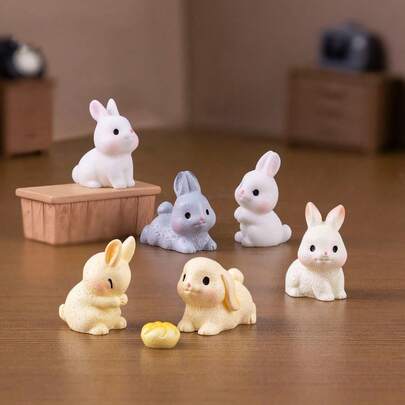 4件套兔子摆件风景家居可爱房间装饰迷你仙境花园装饰配件