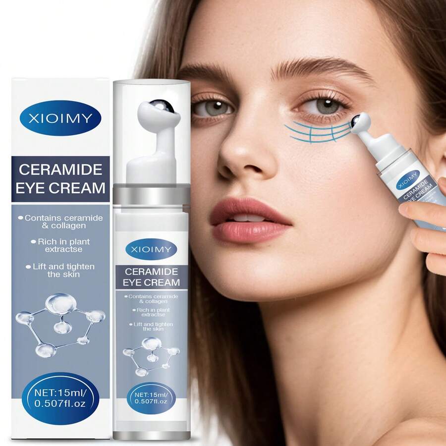 Xioimy 15毫升神经酰胺和胶原蛋白密集保湿眼霜，深层滋养，滚珠按摩设计，平滑、提亮并滋润肌肤，适合所有肤质。 - 數量 - 查看 1