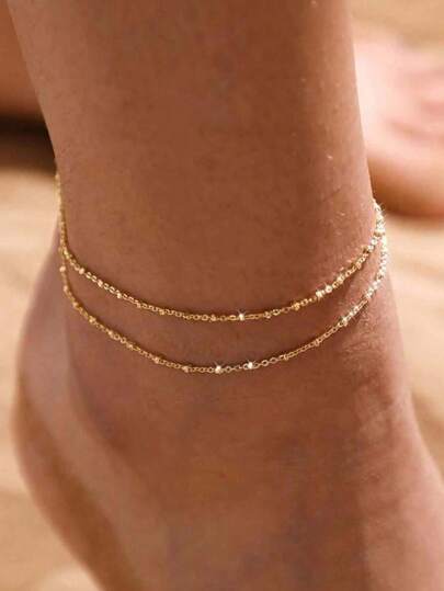 1pc Fashionable Versatile Sexy Double-Layer Anklet, Suitable For Women's Daily Wear, Beach Vacation, Summer Gift