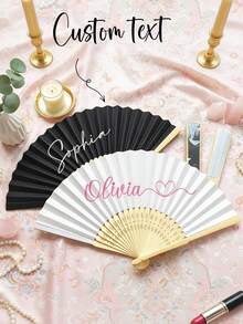 Quạt cầm tay bằng vải trắng, nan tre, in tên/họa tiết theo yêu cầu, quà tặng tiệc cưới, quạt giấy và tre cá nhân hóa, màu trắng/hồng/đen, quà tặng tiệc độc thân, quà tặng ngày lễ cho phụ nữ, quà cưới, sinh nhật, tiệc mừng em bé, cô dâu - Nhiều màu - Xem 3