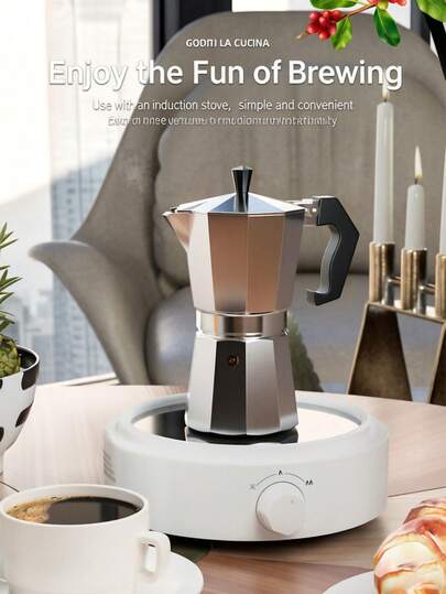 3/6 Cup Italian Moka Pot, Comes With 2 Cleaning Brushes And 2 Coffee Scoops - Stovetop Espresso Maker, Durable Cast Aluminum Coffee Pot, Suitable For Home And Camping (Espresso/Cappuccino/Latte)