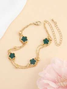 1pc Four-Leaf Clover & Five-Petal Flower Anklet, Suitable For Daily Wear In Summer - one-size - View 12