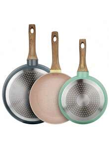 ABKOK 一套1/3个煎锅，加厚锅底，不粘涂层，易于清洁的木柄。有9.7英寸/11.3英寸/7.8英寸三种尺寸可选，适用于各种炉灶和厨房，不粘锅。 - 查看 12