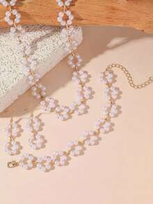 Nuevo conjunto de 3 piezas de lujo y elegante con collar de perlas, pulsera y aretes, collar tipo choker de diseño bohemio - Multicolor - Ver 1
