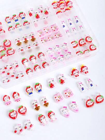 SANRIO 12 Mảnh trang trí bằng nhựa hình quả dâu tây dễ thương, phụ kiện trang sức tự làm, thích hợp để làm trang sức, phụ kiện tóc, ốp điện thoại, v.v.